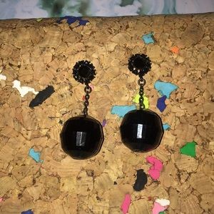 Black Faceted Stones Drop Studs